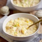 Homemade Clam Chowder with Potatoes and Corn