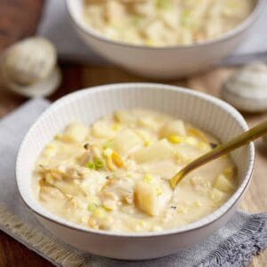 Homemade Clam Chowder with Potatoes and Corn