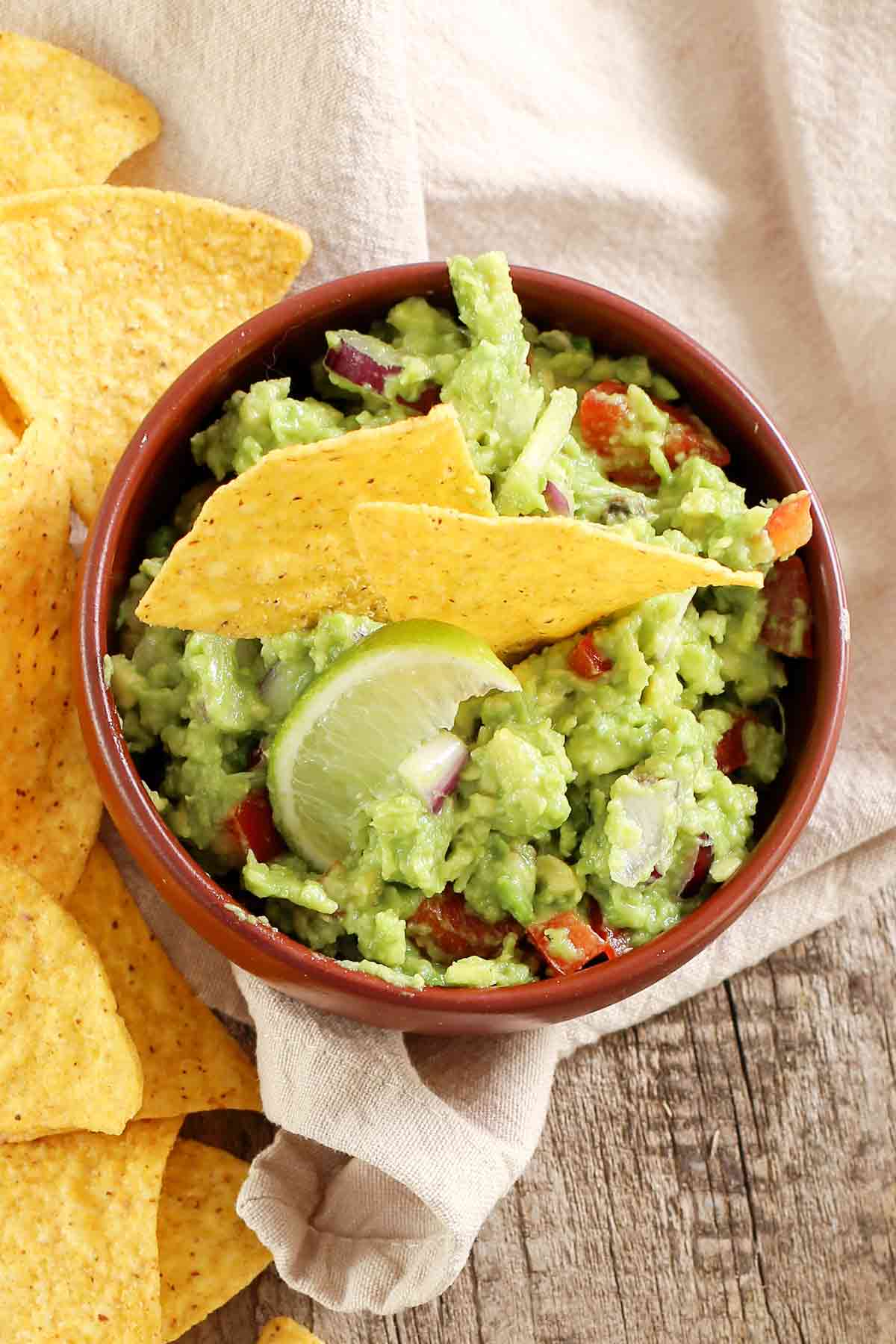 Easy Homemade Guacamole with tortilla chips