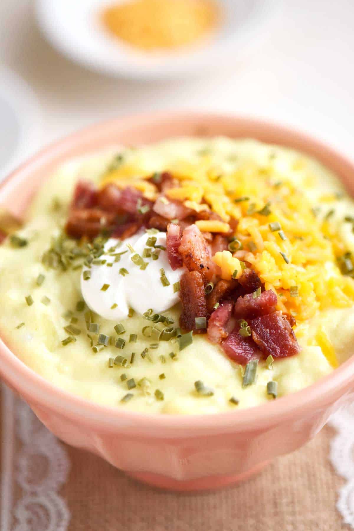 Loaded Potato Soup with Bacon, Cheese, Sour Cream and Chives