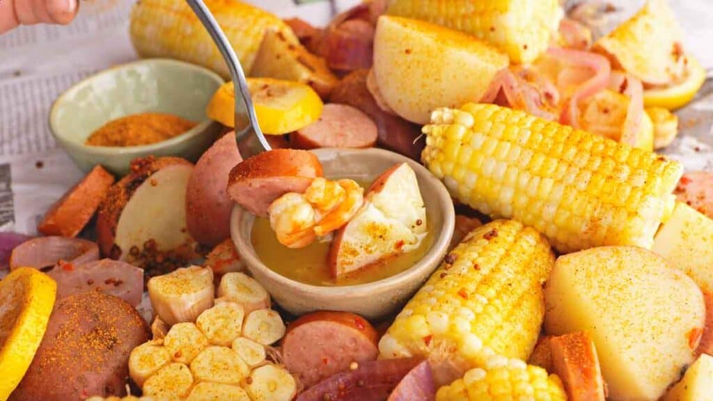Seafood Boil - Shrimp, Potatoes, Corn, Sausage