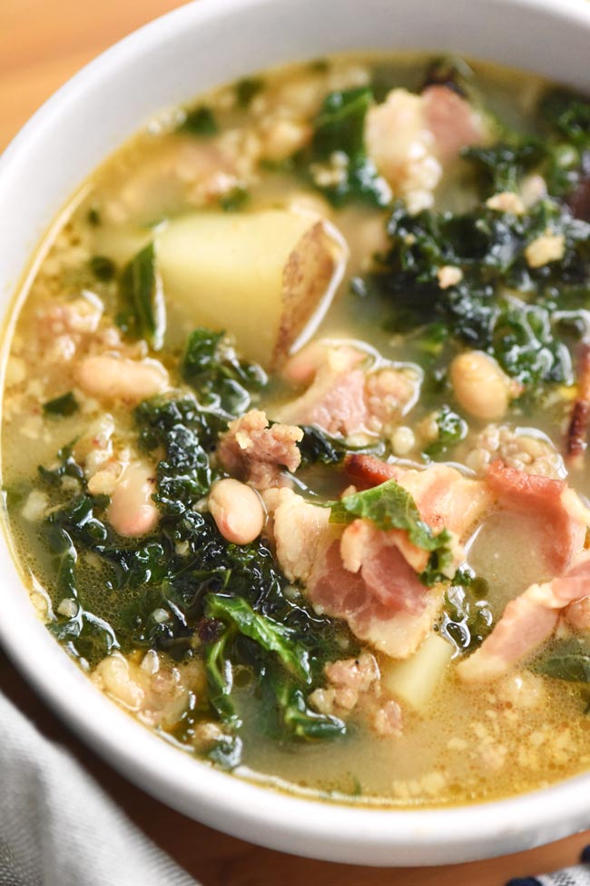 Zuppa Toscana with beans, bacon, kale and sausage