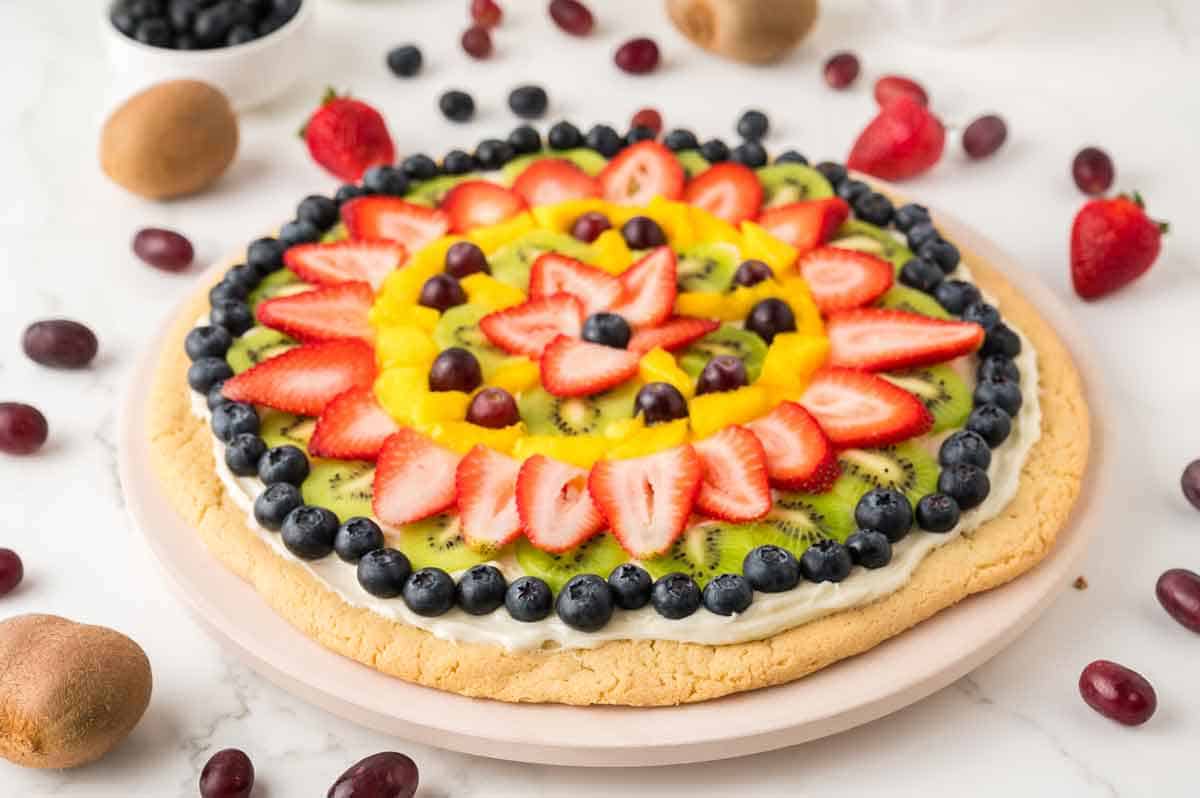 Fruit Pizza with Sugar Cookie Crust and Cream Cheese Frosting