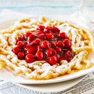 Cherry-topped Funnel Cake