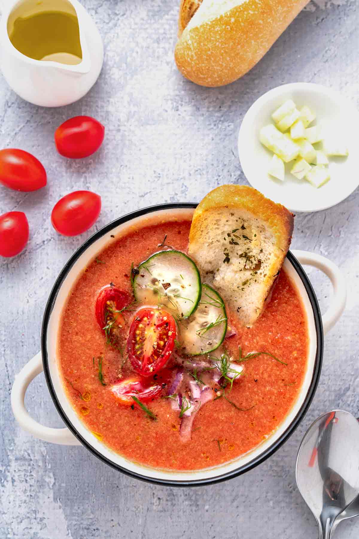 Cold Cucumber and Tomato Gazpacho Soup