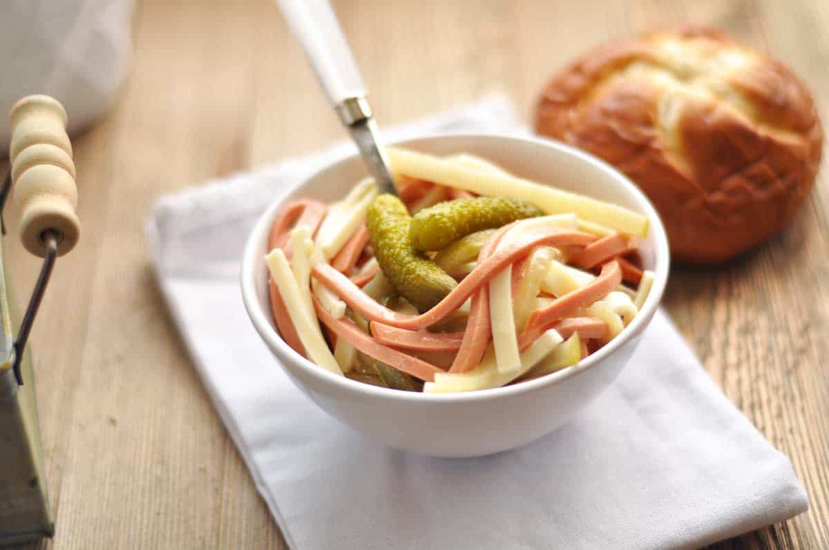 German Wurst Salad with Dill Pickles