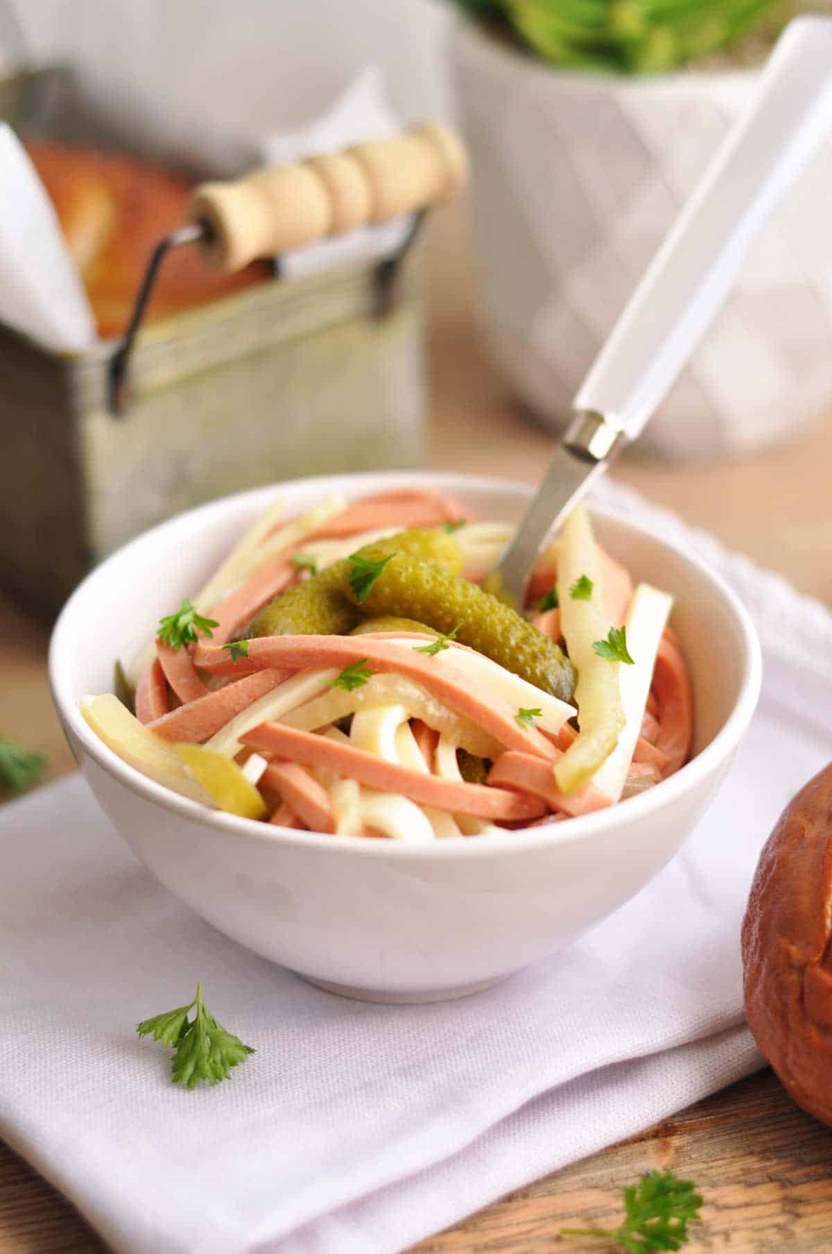 German Wurst Salad with Dill Pickled and Bologna