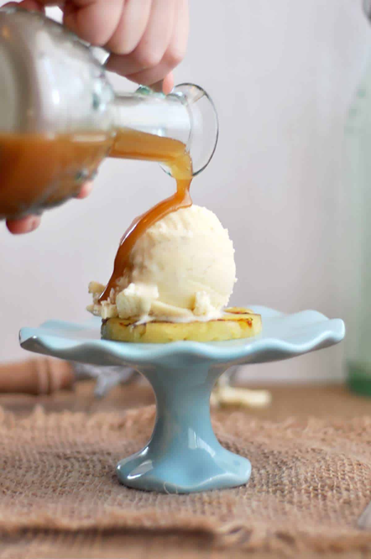 Grilled Pineapple with Ice Cream and Homemade Rum Sauce