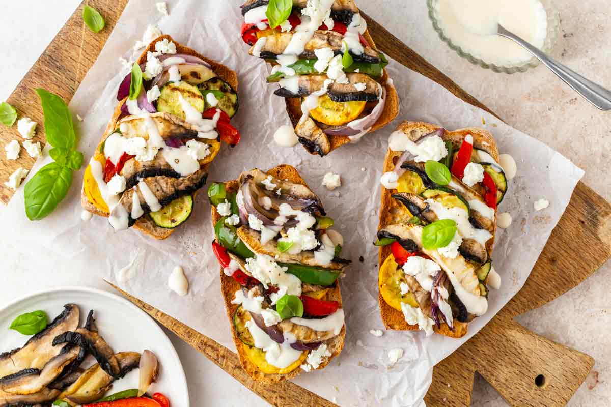 Open-faced Grilled Veggie Sandwiches with Feta Cheese