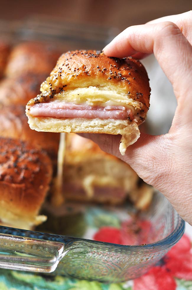 Ham and Cheese Hawaiian Roll Slider Close Up