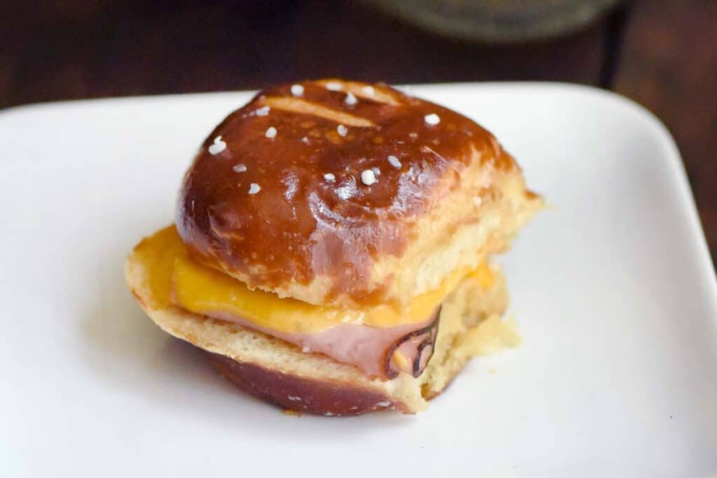 Ham and Cheese Hawaiian Pretzel Slider on a Plate