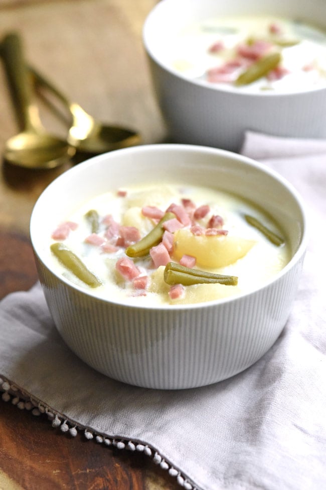 Bowl of Ham Potato Green Bean Soup