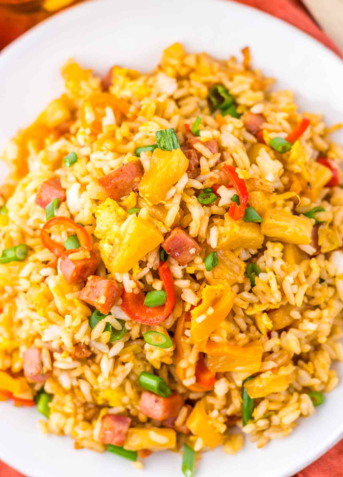 Hawaiian Fried Rice with Bell Peppers, Pineapple and Ham