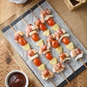 Hawaiian Kabobs with Bacon-wrapped Shrimp and Pineapple