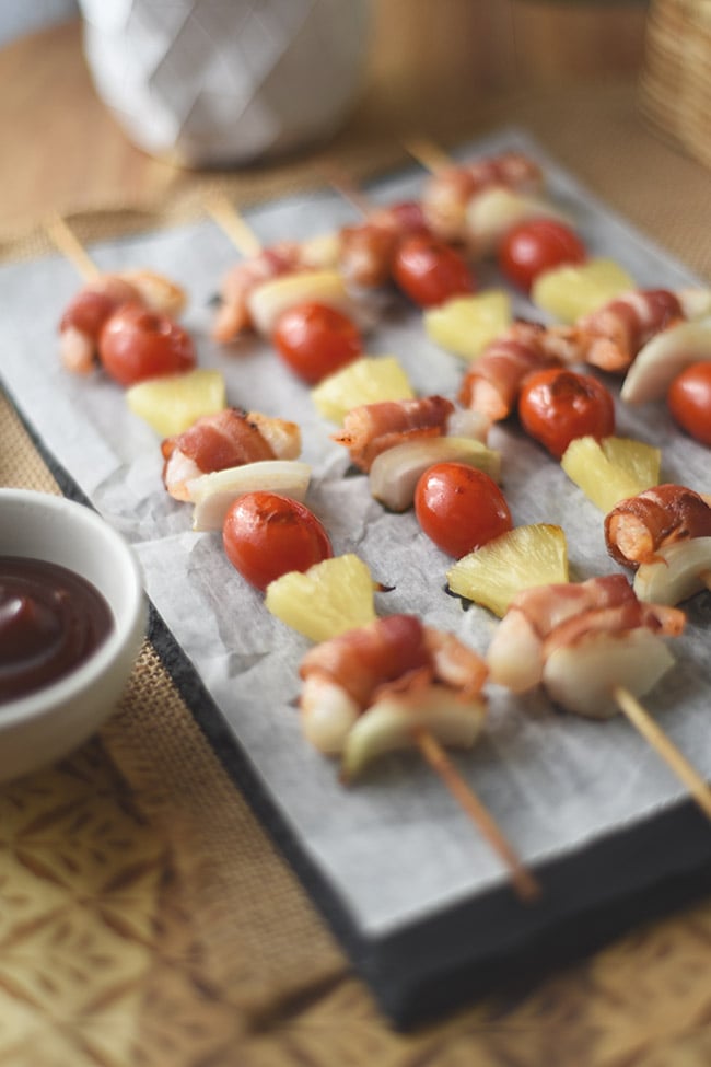 Hawaiian Kabobs with Bacon-wrapped Shrimp and Pineapple