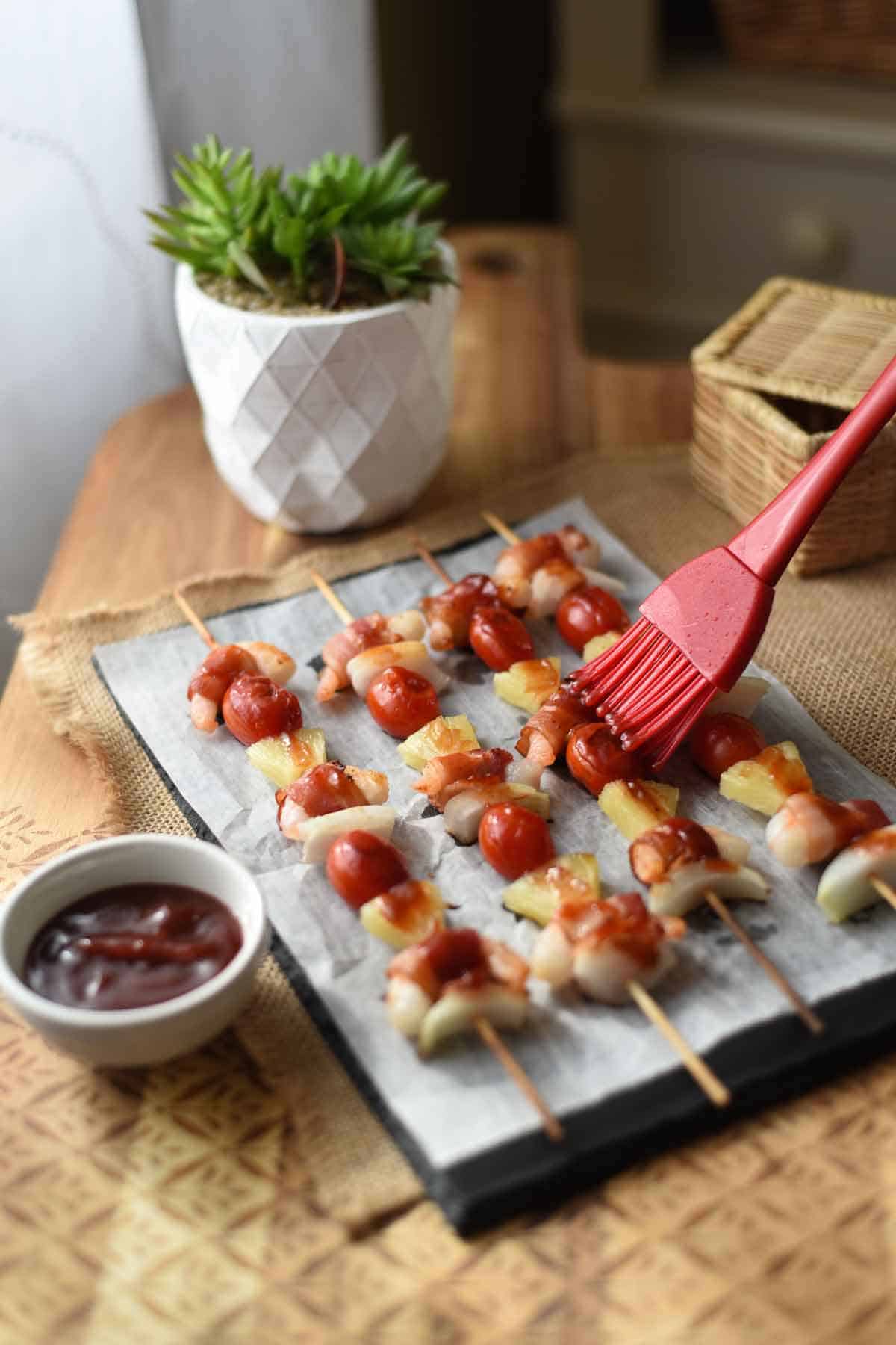 Hawaiian Shrimp Kabob Brushed with Barbecue Sauce