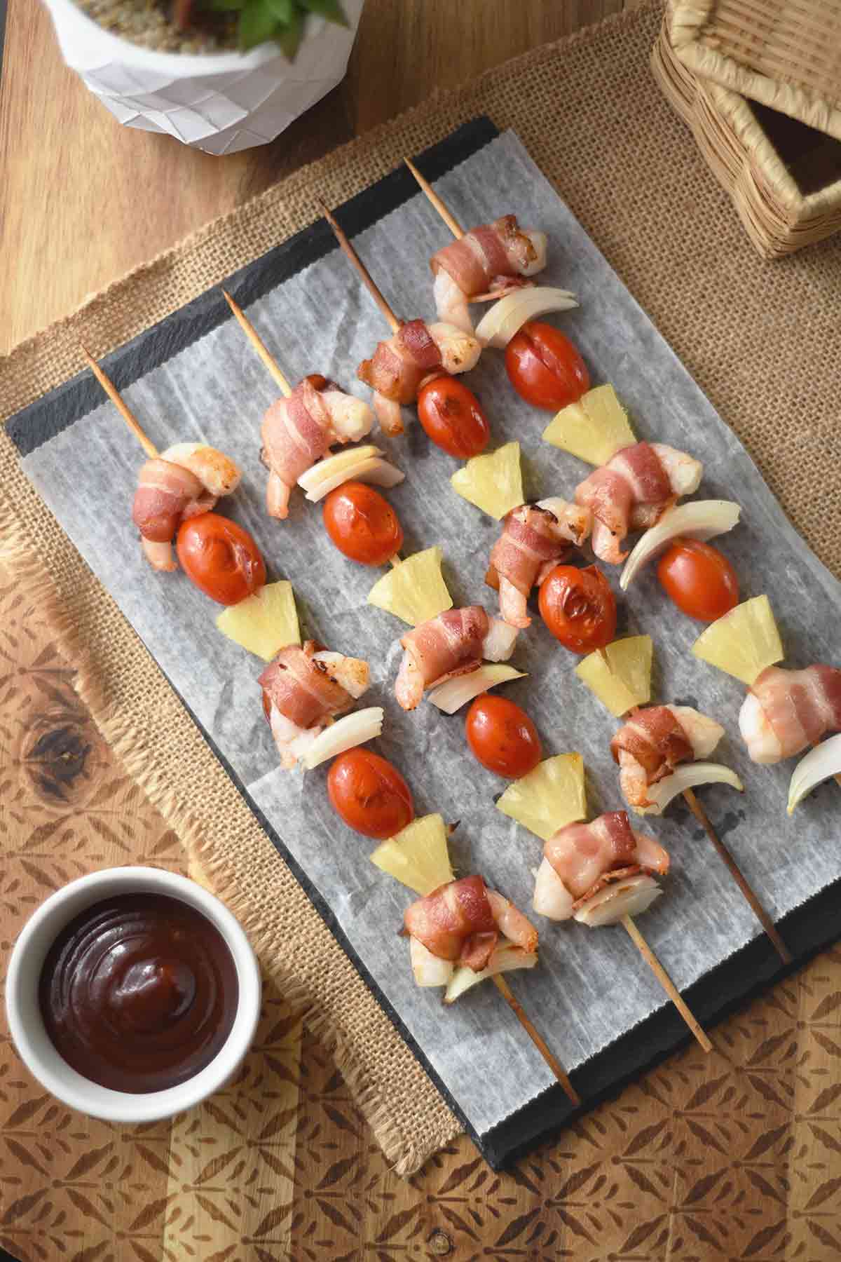 Hawaiian Shrimp Kabob - Pineapple, Bacon-Wrapped Shrimp