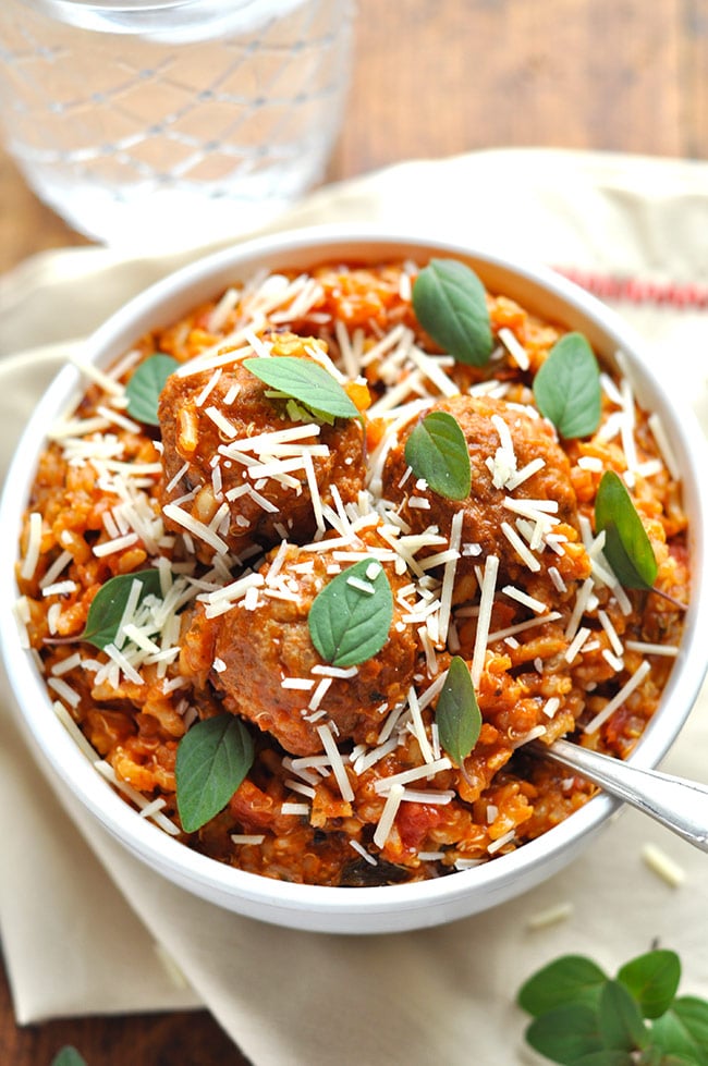 Healthy Italian Turkey Meatball Skillet with Brown Rice & Quinoa