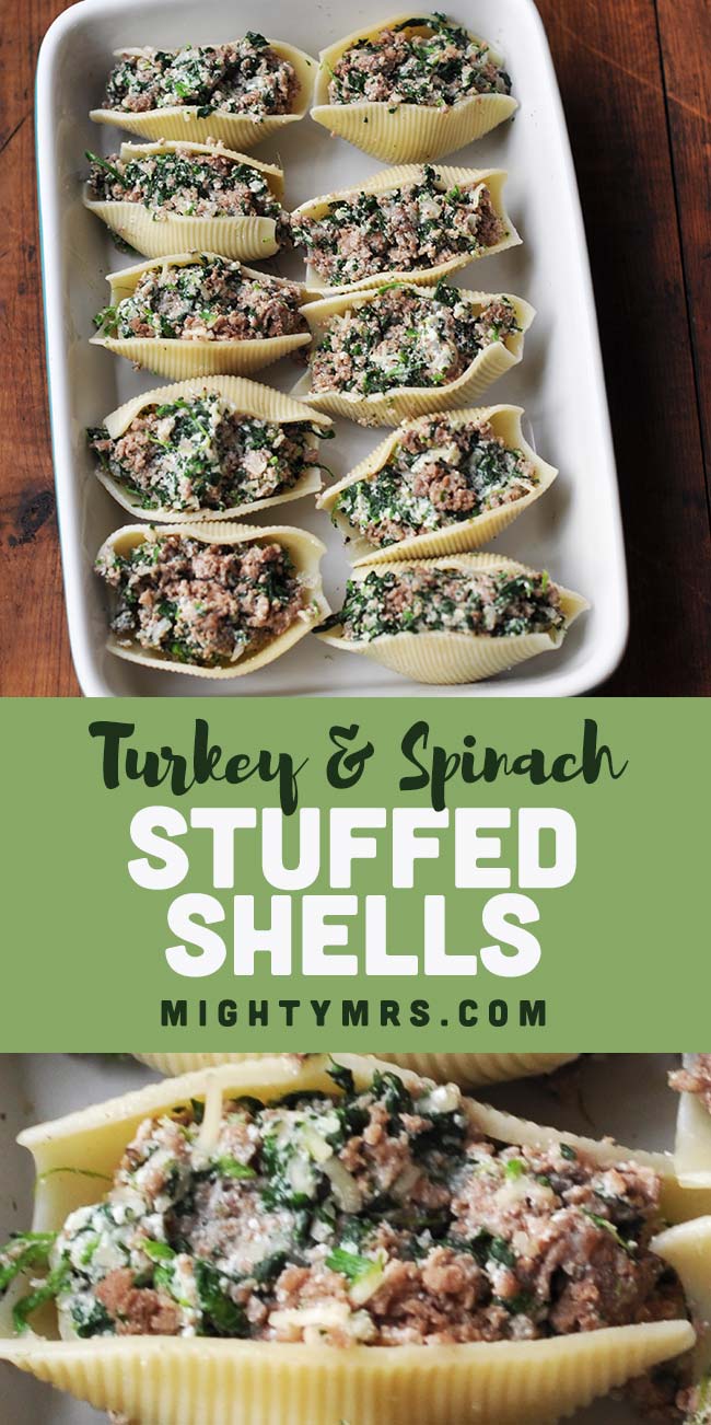 Healthy Stuffed Shells with Ground Turkey and Spinach