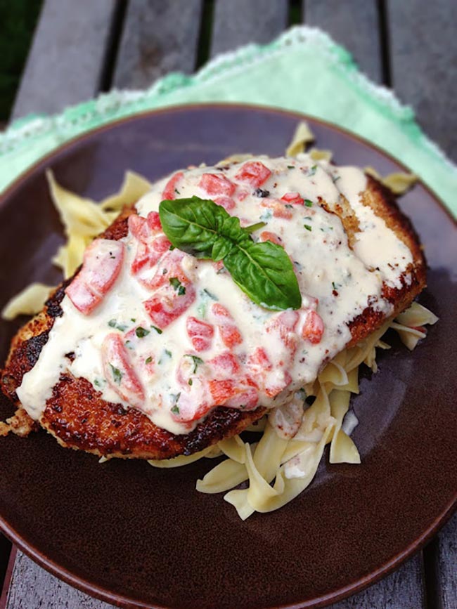 Herb Crusted Chicken in Basil Cream Sauce