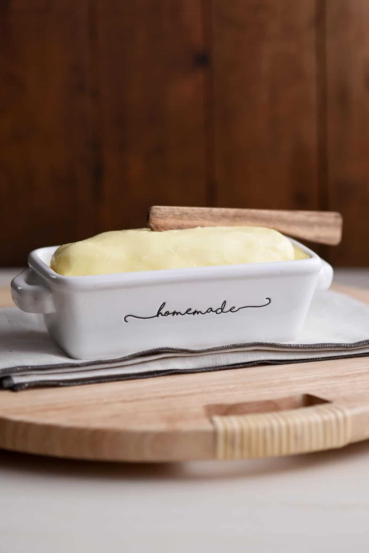 Homemade Butter Shaped in Butter Dish