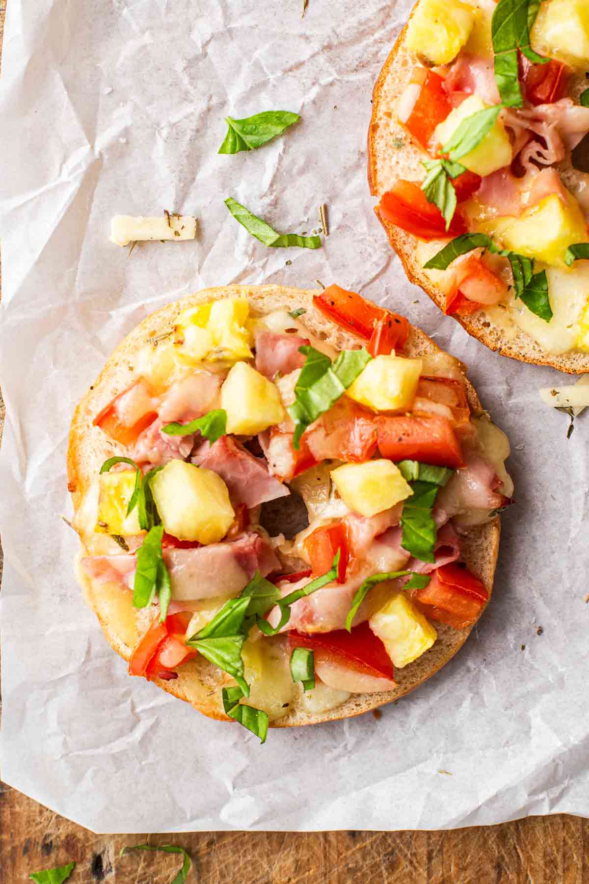 Homemade Hawaiian Pizza Bagels
