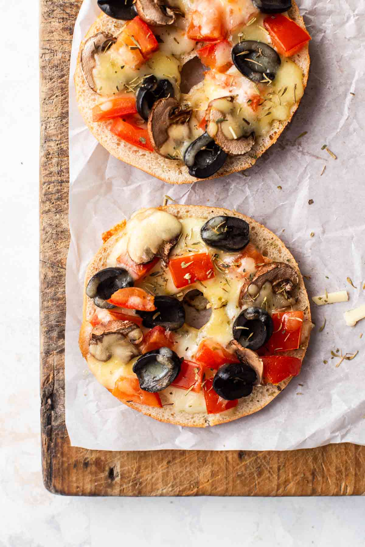 Black Olive and Mushroom Homemade Pizza Bagels