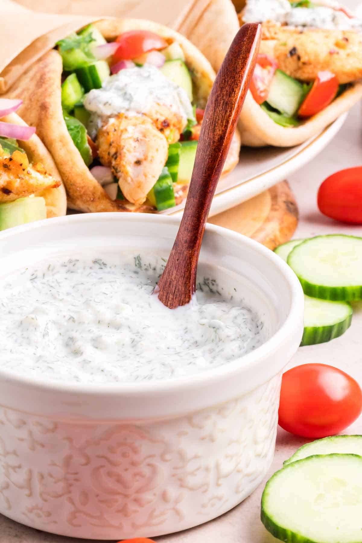 Homemade Tzatziki Sauce with Cucumber, Lemon, Dill, Garlic, and Greek Yogurt