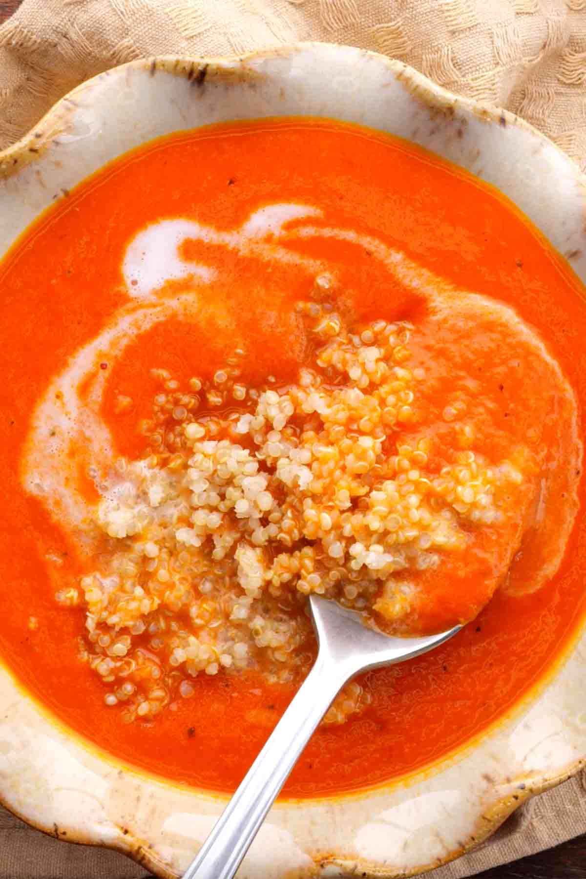 Roasted Red Pepper Soup in Quinoa