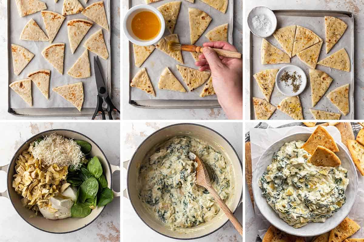 How to Make Spinach Artichoke Dip with Toasted Pitas