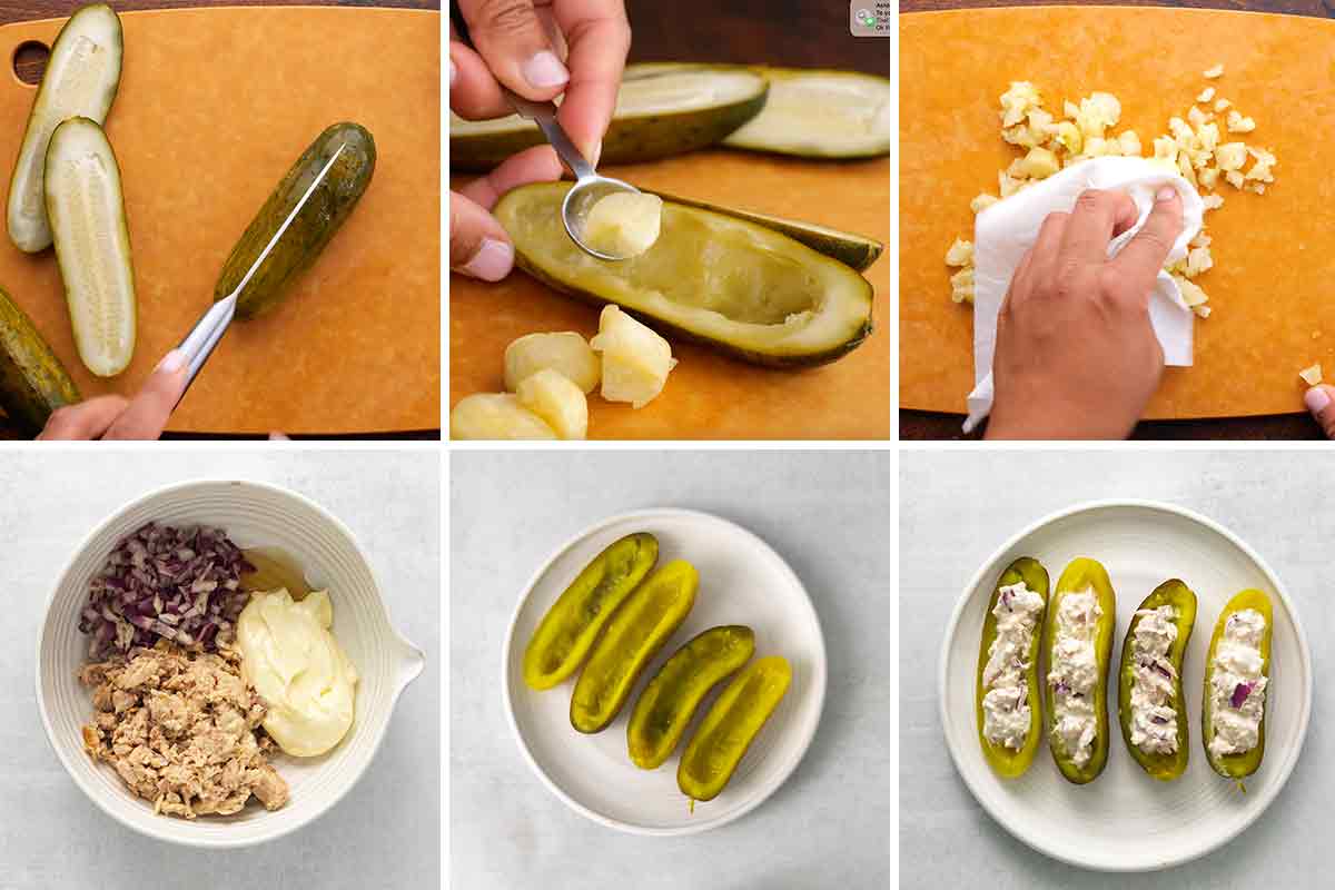 How to Make Tuna Salad Pickle Boats 