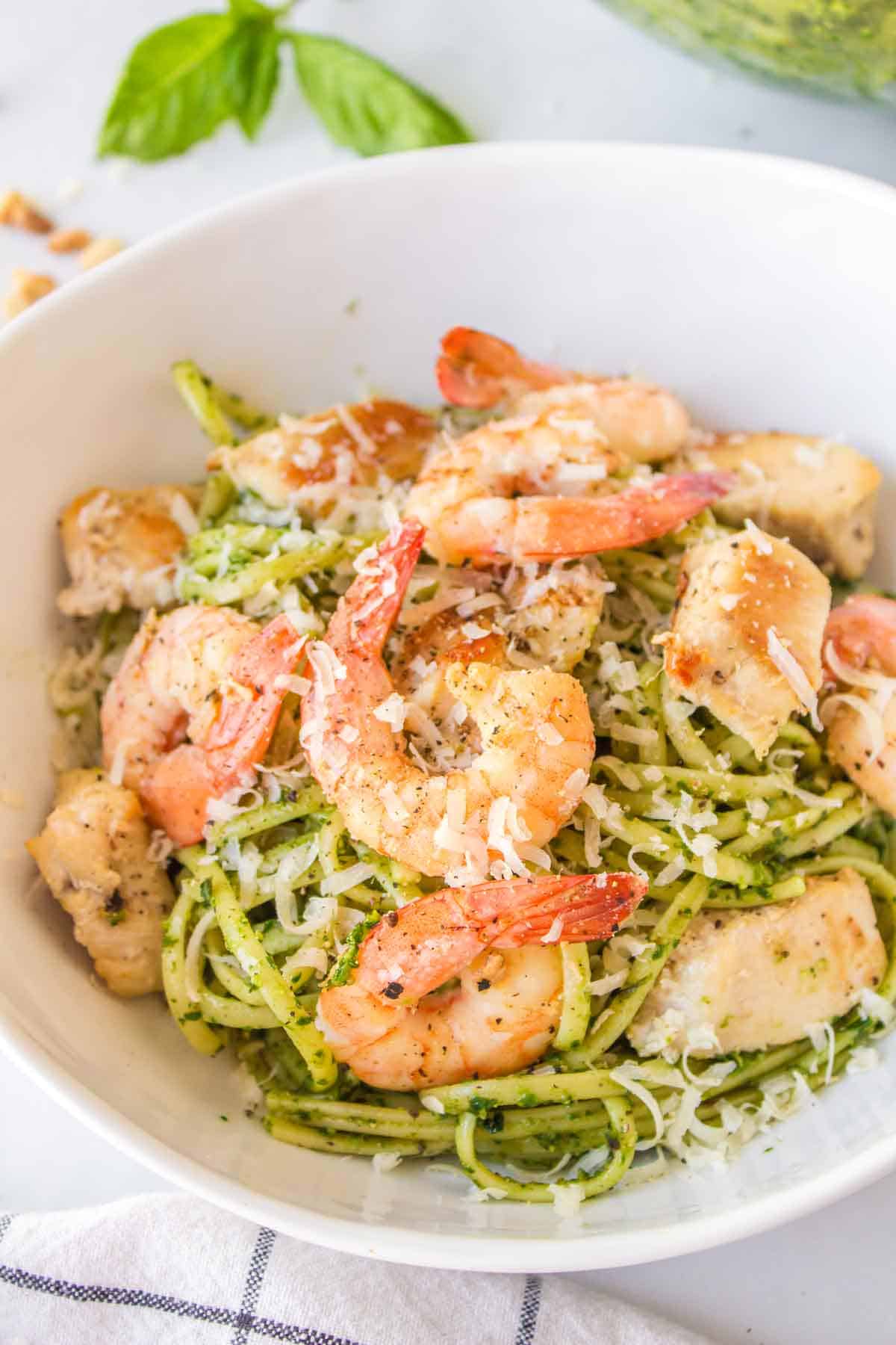 Shrimp and Chicken Pesto Pasta