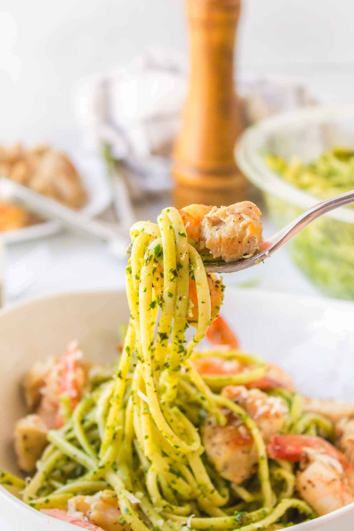 Pesto Pasta with Shrimp and Chicken