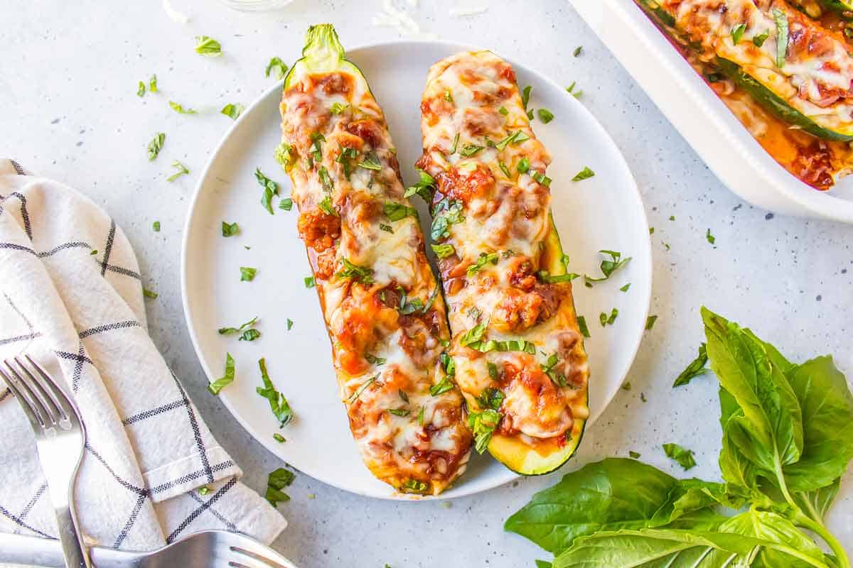 Stuffed Zucchini Boats with Sweet Italian Sausage