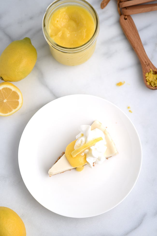 Low Sugar Lemon Curd Topped Cheesecake