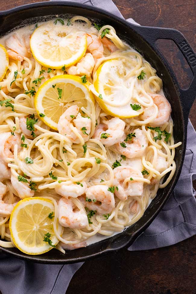 Lemon Parmesan Shrimp Alfredo Pasta