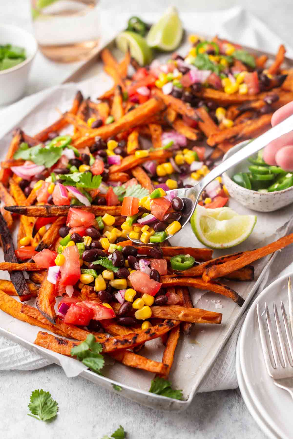 Healthy Loaded Mexican Sweet Potato Fries - Appetizer or Dinner