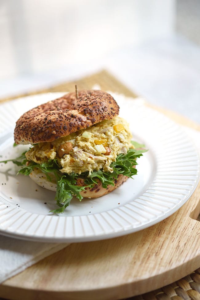 Mango Curried Chicken Salad on and Everything Bagel