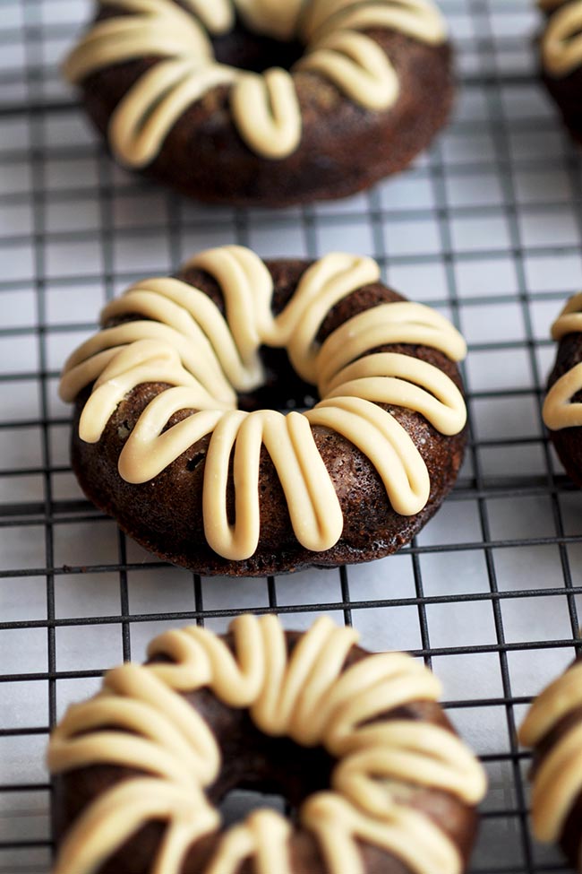 Chocolate Maple Zucchini Donuts on Cooling Rack