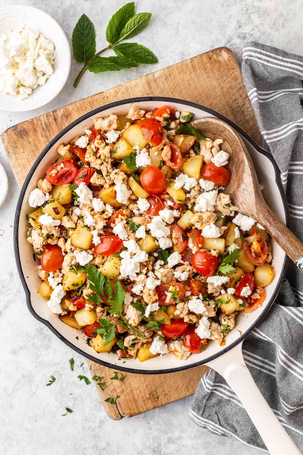 Mediterranean Turkey Skillet with Feta and Tomatoes