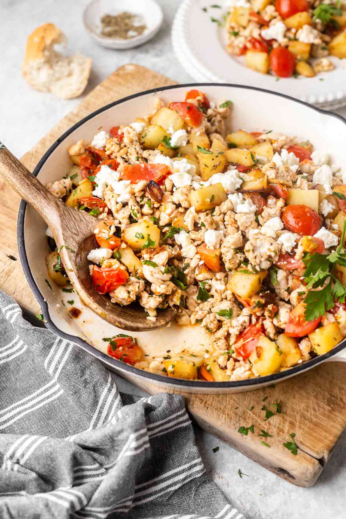 Mediterranean Turkey Skillet with Potatoes, Feta and Mint