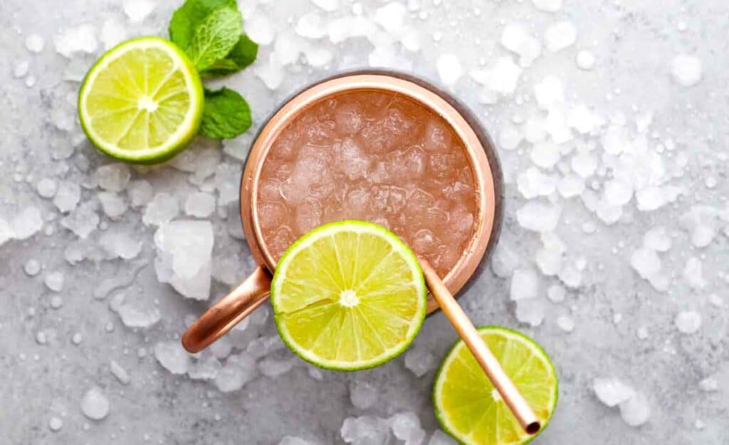 Moscow Mule garnished with lime