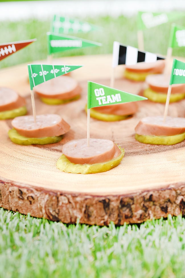 Football Tailgate Appetizer - Keto Kielbasa Pickle Stacks