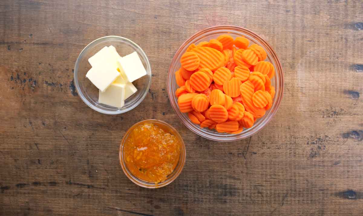 Ingredients for Candied Carrots - Butter, Orange Marmalade, Crinkle Carrots