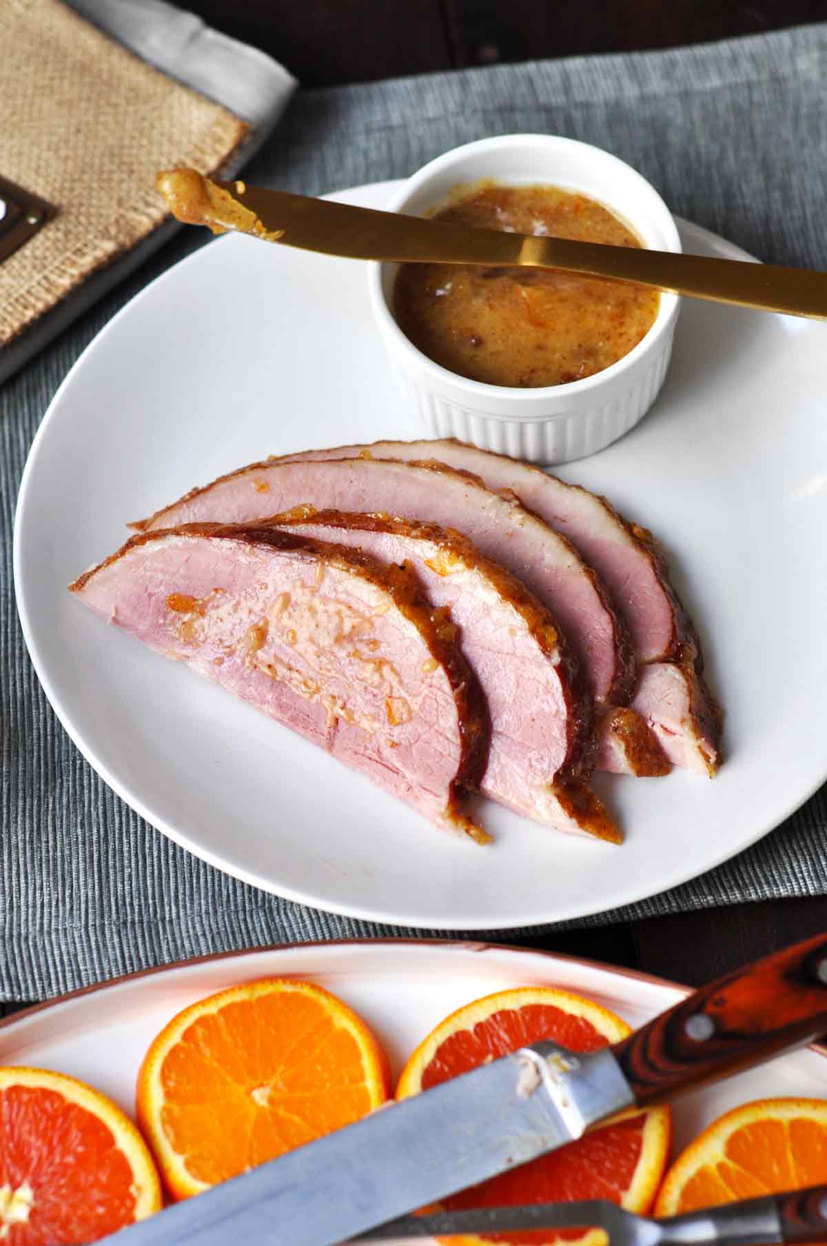 Orange Marmalade Glazed Ham Served