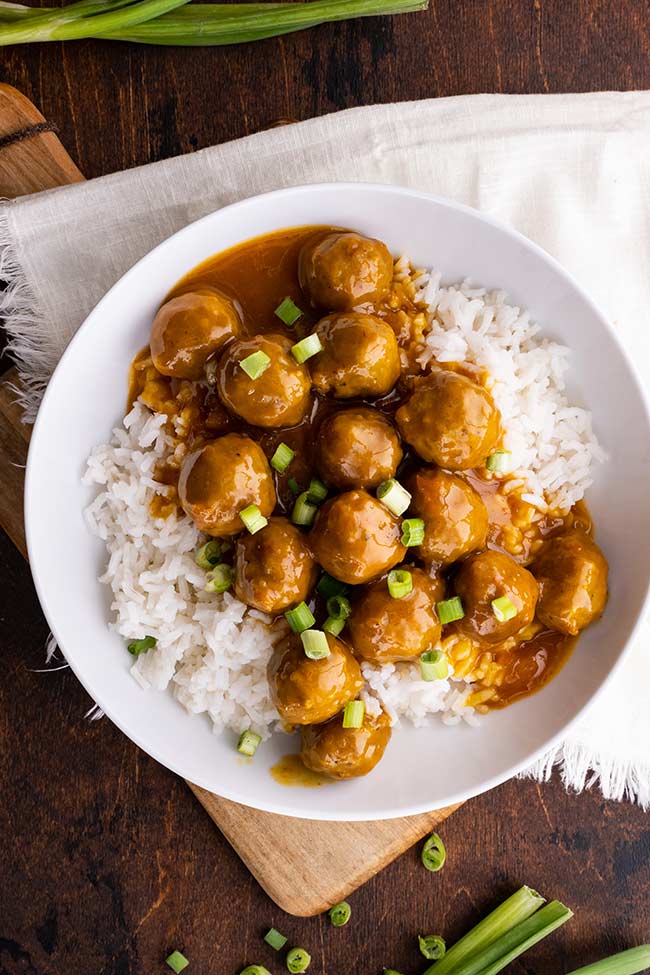 Orange Meatballs over Rice Dinner