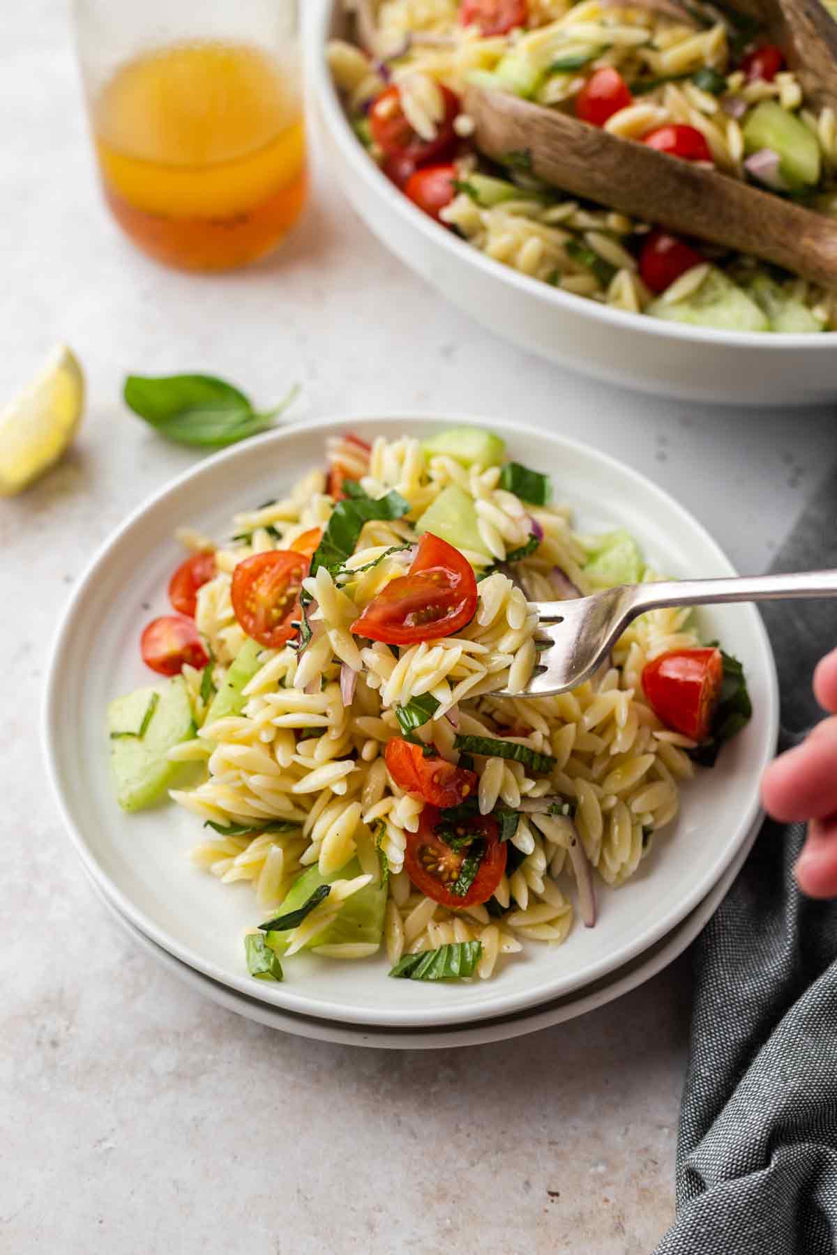 Mediterranean Cucumber Mint Tomato Orzo Pasta Salad