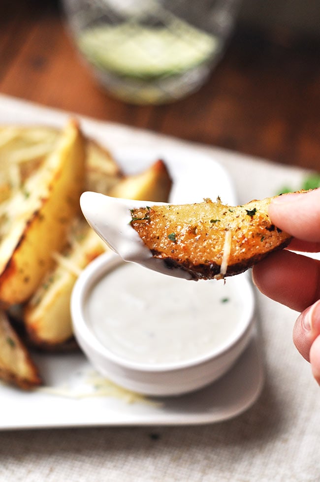 Baked Parmesan Ranch Potato Wedges by Mighty Mrs - Weekend Potluck 449