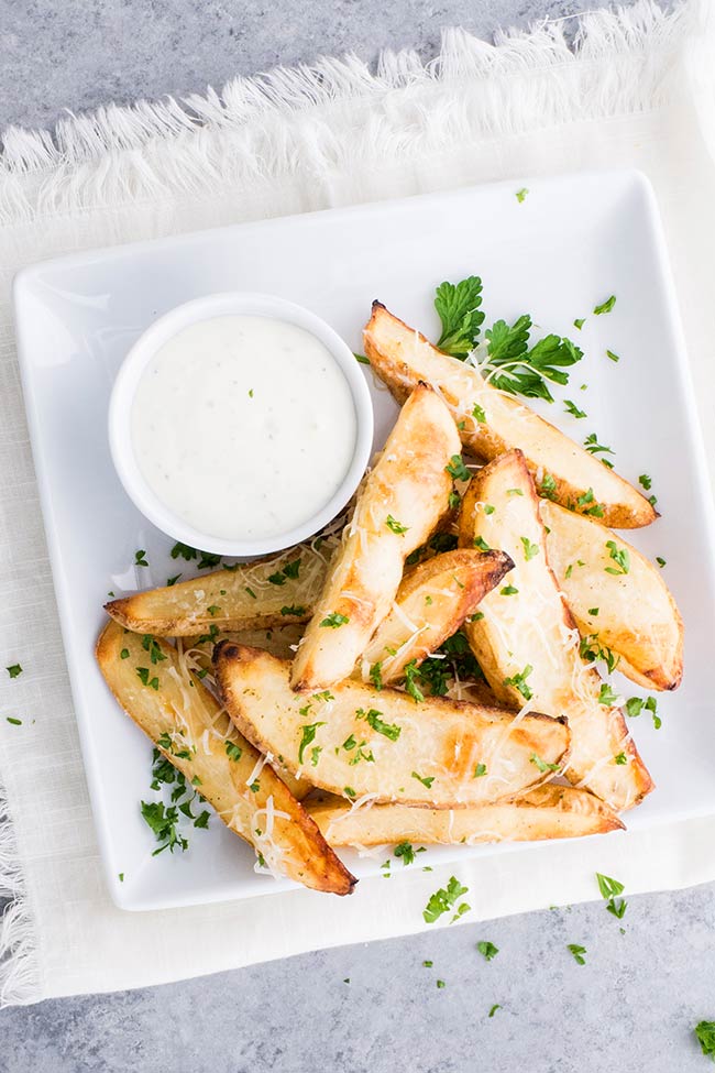 Parmesan Ranch Potato Wedges with Ranch Dressing Dip