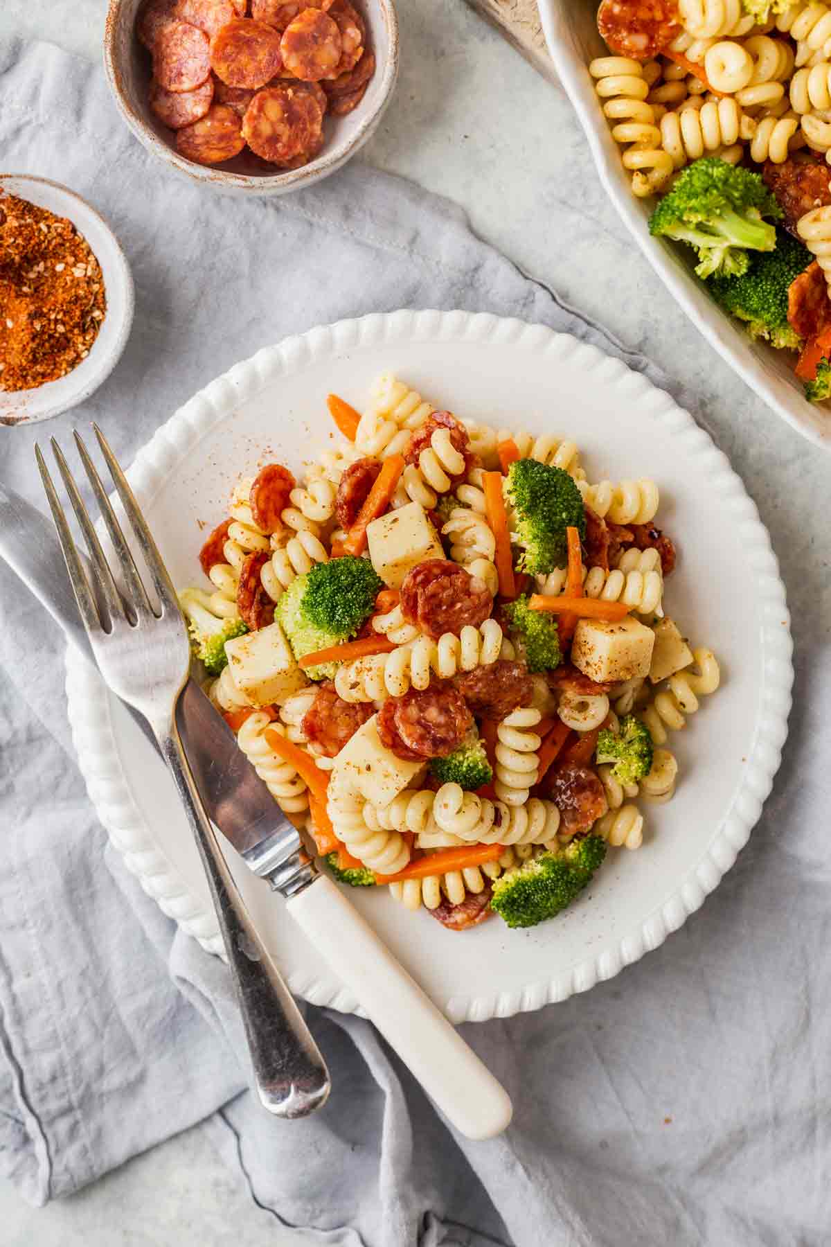 Mini Pepperoni Pasta Salad with Cheese and Broccoli